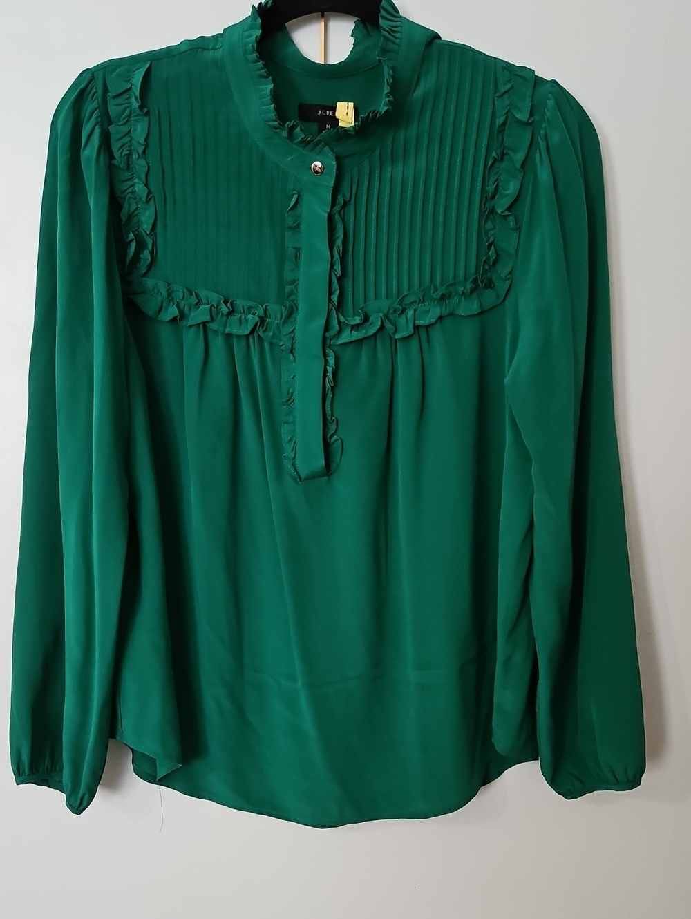 J. Crew Silk Green Ruffle Pintuck Blouse - Women's Top M